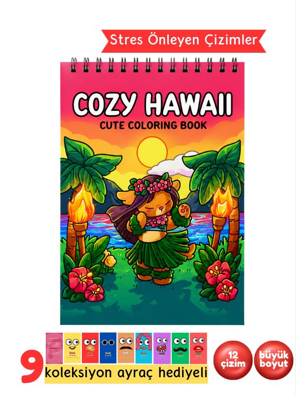 Cozy Hawaii Boyama Kitabı - Yetişkinler İçin Rahatlatıcı Boyama Kitabı - Mandala Boyama Kitabı